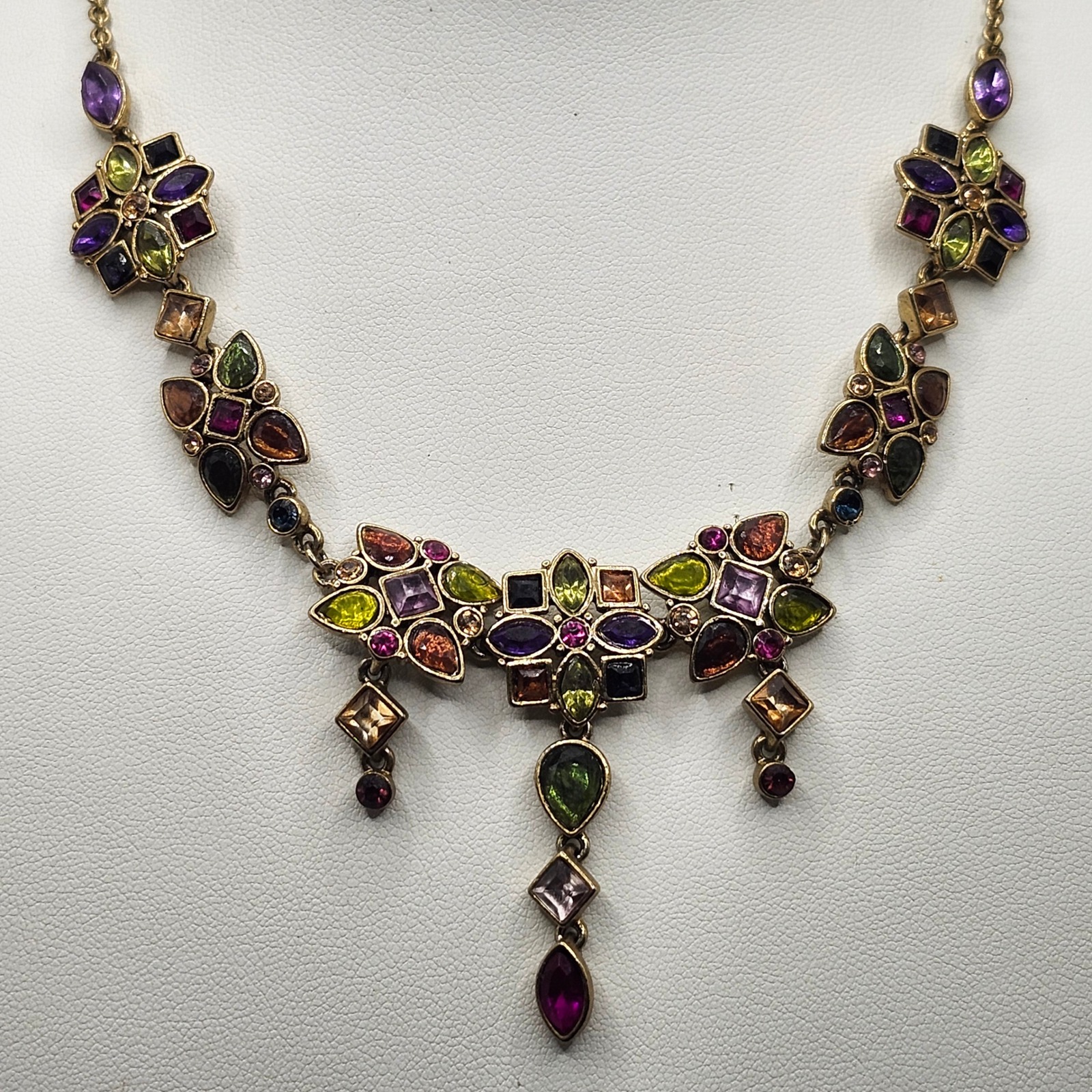 Vintage Gold Tone Multi Color Rhinestone Bib Statement Necklace Versona 15$